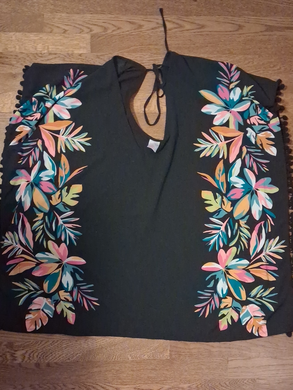 3/$12 Xhilaration Black Floral Beach Coverup with Multicolor Tropical Print